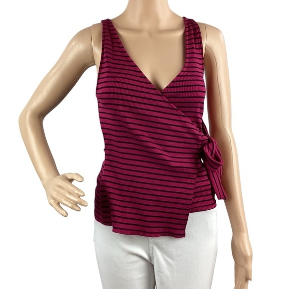 Express Faux Wrap Tank Top Size XS Raspberry / Black Stripe - Picture 1 of 7